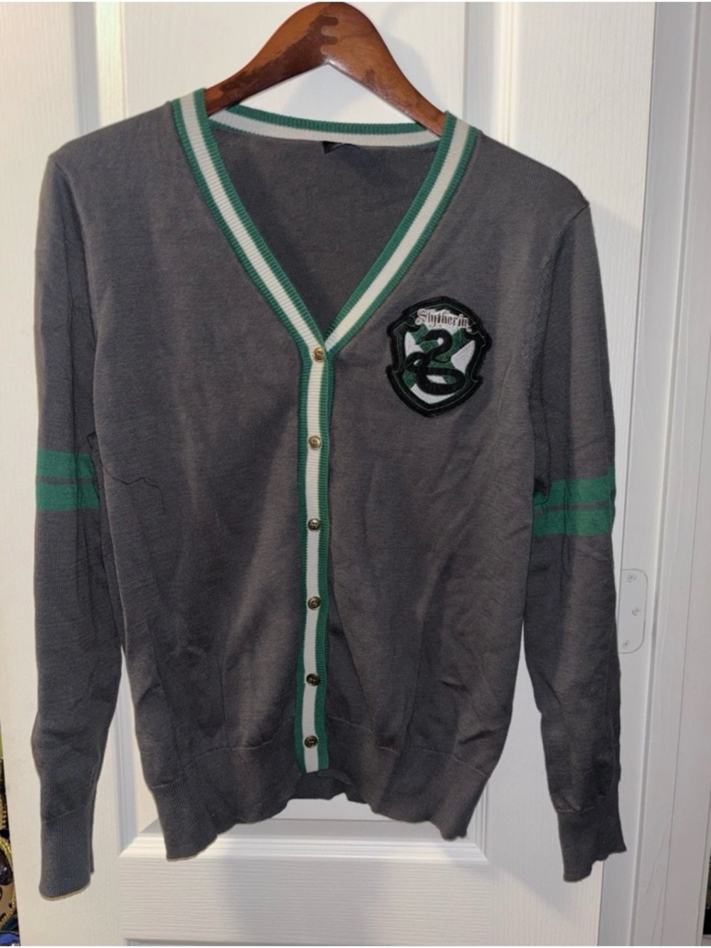 Box Lunch Harry Potter Slytherin Sweater Cardigan Women’s Size A. Gray & Green